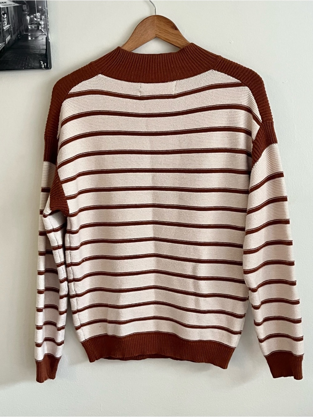 Pink Martini Oversized Burgundy & Cream Striped Knit Sweater XS PTP 21 inch - Picture 2 of 8